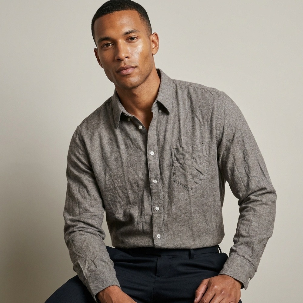 Billy Reid Mens XXL Gray Herringbone Cotton Button Down Shirt Made in‎ Italy